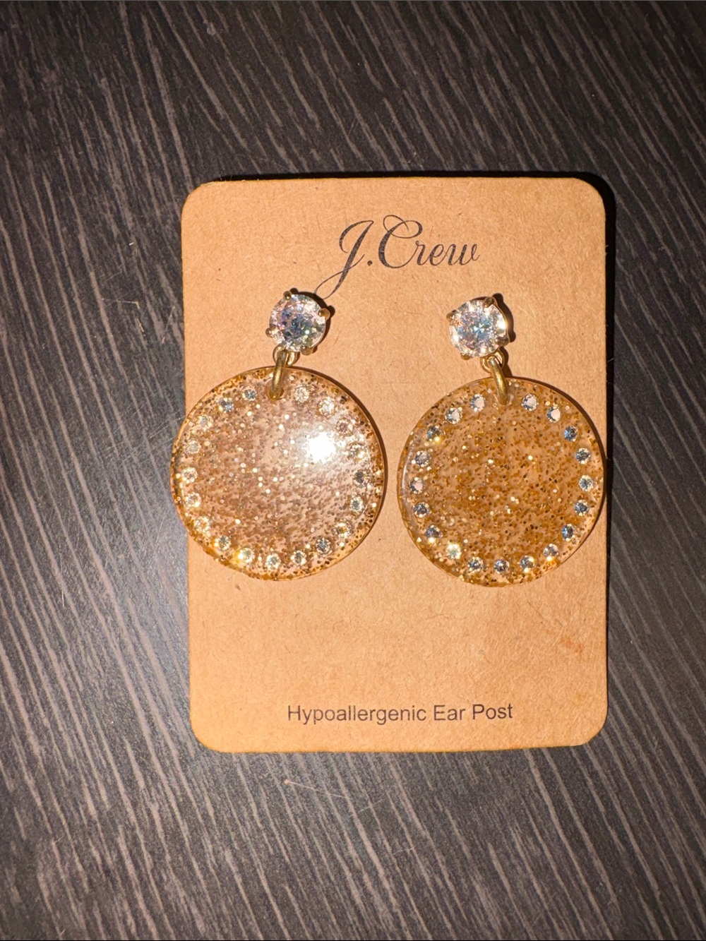 J. Crew Gold Glitter Disc Drop Earrings with Crystal Studs